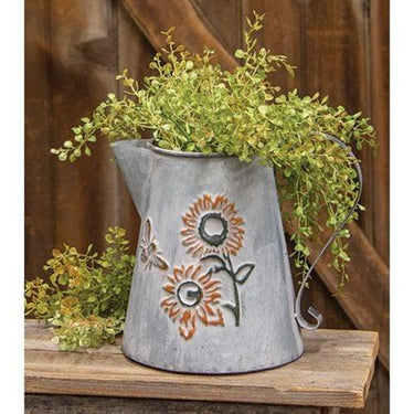 Washed Metal Sunflower & Bee Pitcher - The Fox Decor